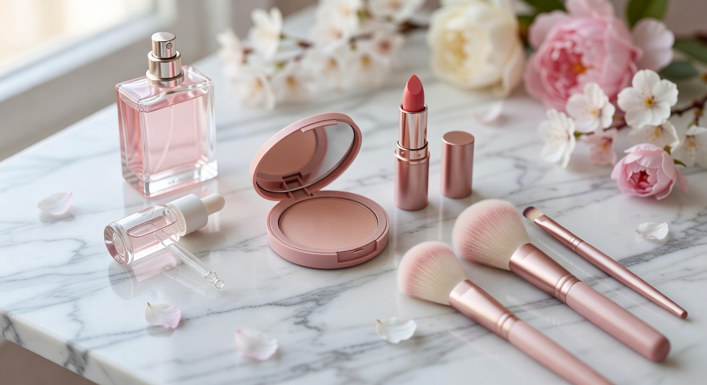 Curated beauty collection on marble
